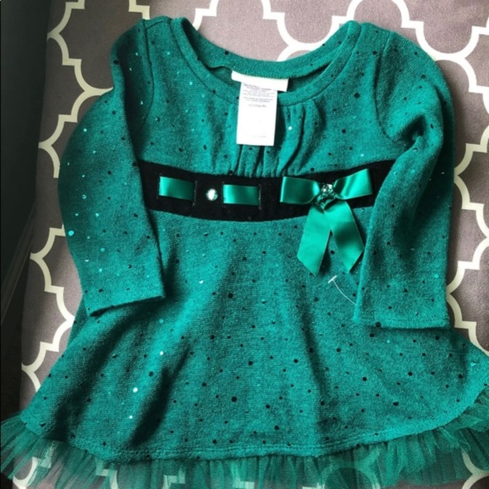 Bonnie Baby Girls Green Holiday Dress 12M NWOT
